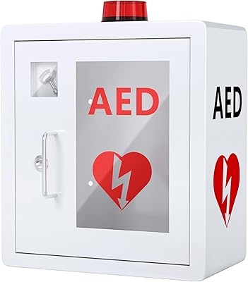 AED Defibrillator Wall Mounted Cabinet, Metal Steel Plate Storage with Alarm