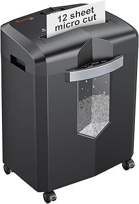 12-Sheet Micro Cut Shredder for Home Office, 60 Minute P-4 Security Level