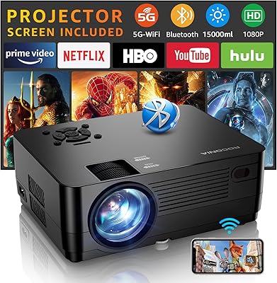 Projector with 5G WiFi and Bluetooth, Native 1080P Projector [Screen Included]